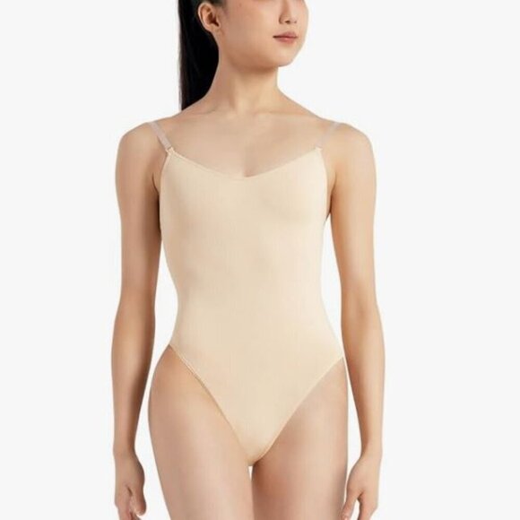 NEW Capezio Camisole Bodysuit Adjustable Clear Straps NWT Beige Large - Picture 1 of 7